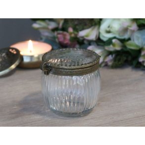 Glaskrukke med lg og messing dekoration